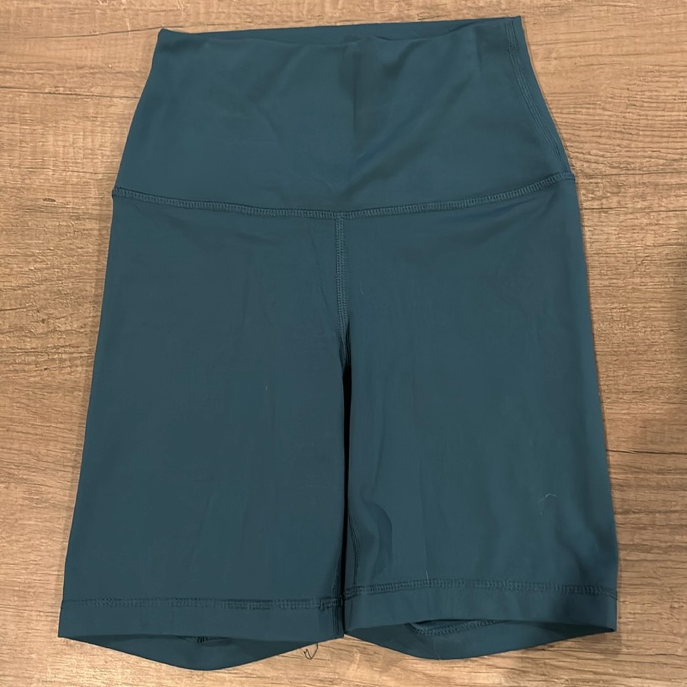 Blue biker shorts.